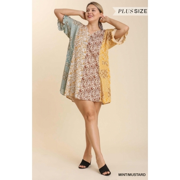 LAST ONE! NEW Umgee Plus Mixed Floral Print Ruffle Dress Pockets - Picture 5 of 12